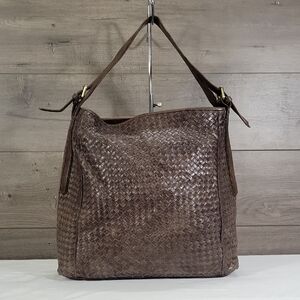 Large Valentina Brown Woven Leather Shoulder Bag